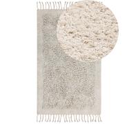 Tapis en Coton Beige Clair 80 x 150 cm Rectangle Poils Hirsutes avec Franges Bit