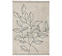 Tapis en Coton Beige et Noir 160 x 230 cm à Franges et Motif de Fleurs Doux Sazl