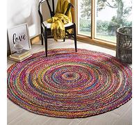 Tapis en coton multicolore rond tressé à la main réversible (90 x 90 cm)