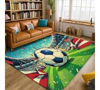 Tapis en éponge à poils courts avec motif ballon de football, stade énergique, confettis de stade, vert d'été, tapis d'intérieur qui ne perd pas ses poils pour salon, chambre à coucher, sous le lit