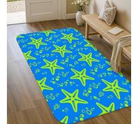 Tapis en éponge à poils courts en forme d'étoile de mer, bulles espiègles, vagues d'été, bleu, tapis d'intérieur qui ne perd pas ses poils, décoration de salle de bain, entrée, chevet, porte, 0,9 x