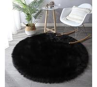 Tapis en fausse fourrure de mouton super doux et moelleux - Noir - 180 cm - Rond - Housse de chaise en fausse polaire - Pour chambre à coucher, canapé, sol - Tapis à poils longs avec motif simple en