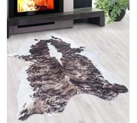 Tapis en Fausse Fourrure, Design Peau de Vache, Lavable, pour Salon, décoration pour Chambre, Salle à Manger, Doux, Facile d'entretien Taille: 150 x 200 cm, Couleur: Brun-3