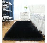 Tapis en fausse peau de mouton - 100 x 120 cm - Tapis en laine pelucheuse pour salon, chambre à coucher, salle de bain, canapé, chaise, coussin élégant - Noir