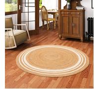 Tapis en fibres naturelles Jute fait main Salsa Crème Beige Rayures Rondes - 80x80 cm
