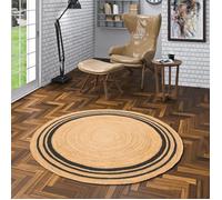 Tapis en fibres naturelles Jute fait main Salsa Gris Beige Rayures Rondes - 160x160 cm