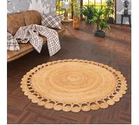 Tapis en fibres naturelles Jute fait main Salsa Nature Boho Beige Rond - 200x200 cm