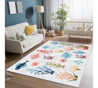 Tapis en Flanelle 140 x 200 cm, Dessin animé Mignon Marin Vie imprimés, Coloré Ultra Doux Lavable Antidérapant Ne Peluche Pas Tapis pour Salon Cuisine Chambre Décor