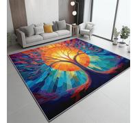 Tapis en Flanelle 140 X 200 Cm - Impressionnisme Soleil Arbre, Ultra Doux, Lavable, Antidérapant, Poils Ras, Ne Peluche Pas Orange Bleu - pour Chambre, Cuisine, Salon Tapis en Faux Laine