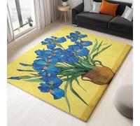 Tapis en Flanelle 50 X 80 Cm - Impressionnisme Vase Iris, Ultra Doux, Lavable, Antidérapant, Poils Ras, Ne Peluche Pas Bleu Jaune - pour Chambre, Cuisine, Salon Tapis en Faux Laine