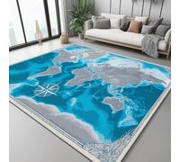 Tapis en Flanelle 60 X 90 Cm - Géographie Boussole Carte du Monde, Ultra Doux, Lavable, Antidérapant, Poils Ras, Ne Peluche Pas Bleu Gris - pour Chambre, Cuisine, Salon Tapis en Faux Laine