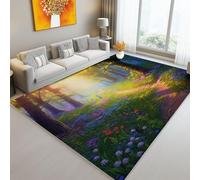 Tapis en Flanelle 60 X 90 Cm - Nature Bois Chemin Fleuri Ultra Doux Lavable Antidérapant Poils Ras Ne Peluche Pas Or Vert pour Chambre Cuisine Salon Tapis en Faux Laine