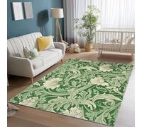 Tapis en Flanelle 60 x 90 cm, William Morris Vintage Floral Vigne imprimés, Vert Blanc Ultra Doux Lavable Antidérapant Ne Peluche Pas Tapis pour Salon Cuisine Chambre Décor