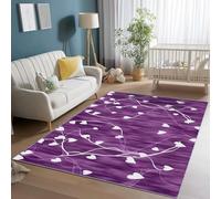 Tapis en Flanelle 80 x 150 cm, Simple Cœur Vigne Texture imprimés, Violet Blanc Ultra Doux Lavable Antidérapant Ne Peluche Pas Tapis pour Salon Cuisine Chambre Décor