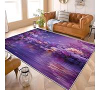 Tapis en Flanelle à Poils Courts 120x170 cm Onirique Papillon Fleurs Doux et Lavable en Machine Dessous Antidérapant TPR Facile d’Entretien Violet Tapis pour Chambre Salon Bureau