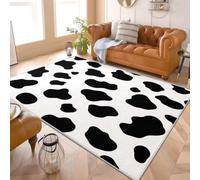 Tapis en Flanelle à Poils Courts 80x150 cm ModèLe de Vache Simple Doux et Lavable en Machine Dessous Antidérapant TPR Facile d’Entretien Noir Et Blanc Tapis pour Chambre Salon Bureau