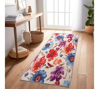 Tapis en Flanelle Antidérapant et Lavable 160 x 230 cm - Tapis Imprimé Motif Aquarelle Nature Fleurs, pour Salon Chambre à Coucher et Chambre d’Enfants Multicolore