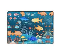 Tapis en flanelle bleu « Monde sous-marin des poissons » - 203,2 x 147,3 cm - Pour chambre à coucher, salon, table basse - Tapis décoratif pour salle d'étude