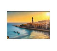 Tapis en flanelle douce avec motif coucher de soleil à Barcelone, 152,4 x 99,1 cm, mousse à mémoire de forme, idéal pour le salon, le bureau.