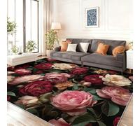 Tapis en Flanelle Douce Imprimée Vintage Floral Roses élégant, Surface Moelleuse et Dos Antidérapant, Coloré Tapis Idéal pour Salon et Chambre 80 x 150 cm