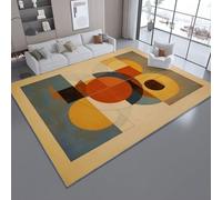 Tapis en Flanelle, Minimalisme Cercles Lignes Géométrie imprimé, Tapis antidérapant, Chaud et Lavable, Design Moderne pour Salon ou Chambre, Texture Douce et épaisse (Jaune Moutarde, 160 x 230 cm)