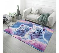 Tapis en Flanelle Moderne Motif Animalier 3D Licorne Tigre Blanc Tortue Chiot Motif Antidérapant Cool Carpet pour Chambre d'enfant, Tapis de sol Décoratif pour Salle de Jeux, 80x160 cm, Color 1