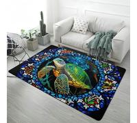 Tapis en Flanelle Moderne Motif Animalier 3D Licorne Tigre Blanc Tortue Chiot Motif Antidérapant Cool Carpet pour Chambre d'enfant, Tapis de sol Décoratif pour Salle de Jeux, 100x150 cm, Color 4