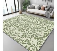 Tapis en Flanelle pour Enfants William Morris Feuilles Texture, Abricot Vert Tapis Moderne à Poils Courts, Lavable en Machine, idéal pour Le Salon ou la Chambre, 140 x 200 cm, Doux et décoratif