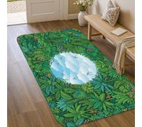 Tapis en forme de feuille, nature, libellule tropicale, horizon, vert d'été, tapis en éponge à poils ras - tapis rectangulaire qui ne perd pas ses poils pour salle de bain, entrée, cuisine, chevet