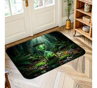 Tapis en forme de sablier - Motif feuilles de fougères - Vert automne - Antidérapant - Ne perd pas ses poils - Pour entrée, salle de bain, cuisine, porte - 0,6 x 0,9 m