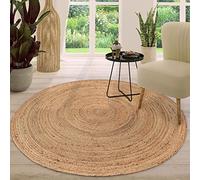 Tapis en Jute Chambre Adulte Rond Bohème Bohème Fait à La Main Bordure Modern, Couleur:Nature 3, Dimension:80 cm Rund