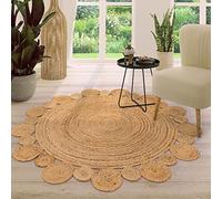 Tapis en Jute Chambre Adulte Rond Bohème Bohème Fait à La Main Bordure Modern, Couleur:Nature, Dimension:80 cm Rund