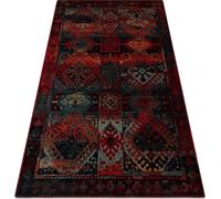 Tapis en laine OMEGA AVAR motif cadre, diamants, oriental - rouge rubis 200x300 cm