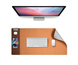 Tapis en liège 3 en 1 avec charge rapide Qi, imperméable et double face, idéal pour le bureau, le bureau à domicile et comme protection de coiffeuse, compatible avec iPhone, Samsung