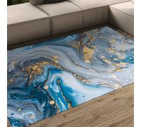 Tapis en marbre Bleu-Or Fluid Art 160x200cm Tapis lavables Luxury Aesthetics pour Salon Chambre d’Amis Rug à Poils Bas Anti-Poils pour Salle de Jeux de Bureau