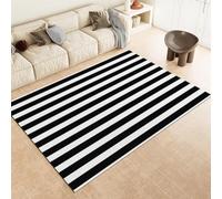 Tapis en Noir Et Blanc Bandes Géométriques Simples Machine Washable Pile Shot Area Rapis Mat De Sol Intérieur sans Glissement pour Le Salon Chambre Cuisine Et Décor De Couloir,