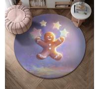 Tapis en pain d'épices, Noël fantaisie, étoiles, sourires de Noël, marron, à poils ras - Tapis rond d'intérieur - Ne perd pas ses poils - Décoration de chevet - 1,2 x 1,2 m