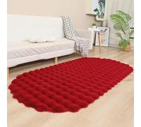 Tapis en peluche douce pour chambre à coucher, salon, tapis de chevet ovale en fausse fourrure de lapin, ne perd pas ses poils - tapis décoratif d'intérieur (rouge, 90 x 120 cm)