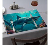 Tapis en silicone pour comptoir de cuisine Un requin nage parmi les récifs coralliens colorés, sets de table de salle à manger, assiettes décoratives, sets de table de Pâques (1 pièce)