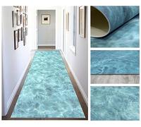 Tapis en vinyle PVC au design numérique bord de mer pour salon, cuisine, salon, entrée, salle de bain ou chambre avec envers PVC antidérapant et facile à laver, couleurs bleu turquoise