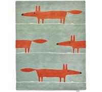 Tapis enfant 120x180 fait à la main en laine vert pastel et rouge MR FOX