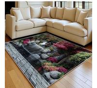Tapis Enfant 180 x 270 cm Cascade et grues Blanches Doux Poil Court Antidérapant Moderne Paysage De Parc Grand Tapis Salon Chambre Cuisine Salle à Manger Bureau