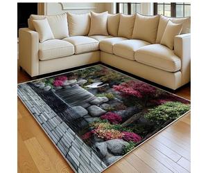 Tapis Enfant 180 x 270 cm Cascade et grues Blanches Doux Poil Court Antidérapant Moderne Paysage De Parc Grand Tapis Salon Chambre Cuisine Salle à Manger Bureau