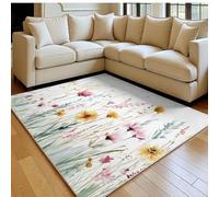 Tapis Enfant 180 x 270 cm Fleurs Sauvages à l'aquarelle Doux Poil Court Antidérapant Moderne Rose Grand Tapis Salon Chambre Cuisine Salle à Manger Bureau