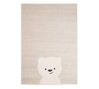 sweeek - Tapis Enfant 80 x 150cm Beige/Crème. Petit Ourson. Poils Ras. Tapis frisé très Doux