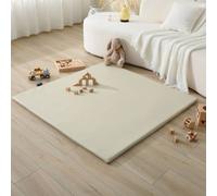 Tapis de jeu bébé en cuir végétalien 120x120x2,5 cm, crème - Avec mousse à mémoire de forme, dessous antidérapant, facile à entretenir et sans substances nocives.