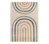 Tapis enfant arc-en-ciel 80x150cm. tapis intérieur crème et multicolore. poils longs shaggy
