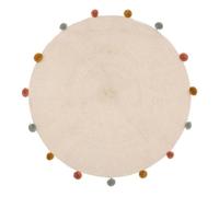 Atmosphera – Tapis enfant rond Arlequin – Beige, pompons – Ø 90 cm