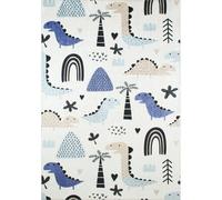 Tapis enfant dinosaures happy en polyester bleu 160X230