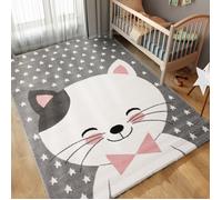 Carpettex Tapis Enfant 80x150 cm Rose Chat Lavable Doux Hypoallergénique